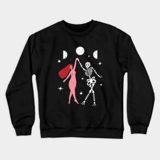 Woman Dancing With Skeleton under Full Moon illustration Crewneck Sweatshirt